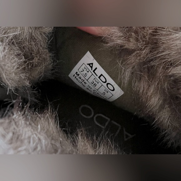 Sale!ALDO Women's Army Green Wedge Bootie Boots Leather/Canvas Fur Top- Size 7.5 - Picture 4 of 5